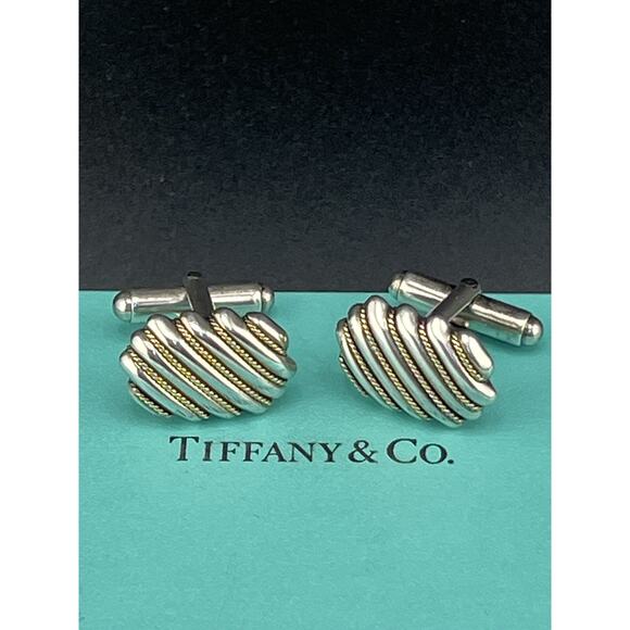 Tiffany & Co. 18k Yellow Gold 925 Sterling Silver Combi Cuff Links